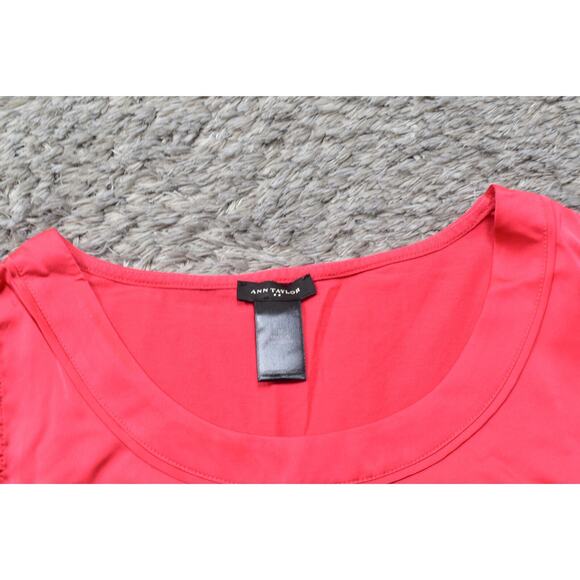 Ann Taylor Red Polyester Blouse M Size Crew Neck Sleeveless Solid Top - Picture 5 of 7